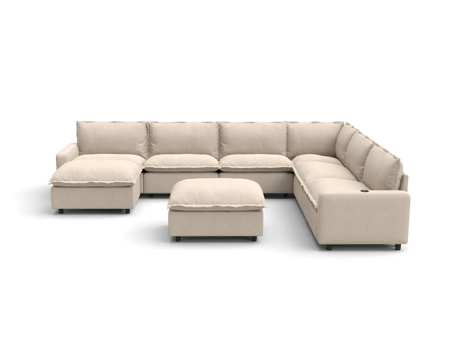 Modular Cero Sofa Recliner Set | 8-Piece Beige Linen Open Space Sofa Sets 6-Seater with 2-Ottomans