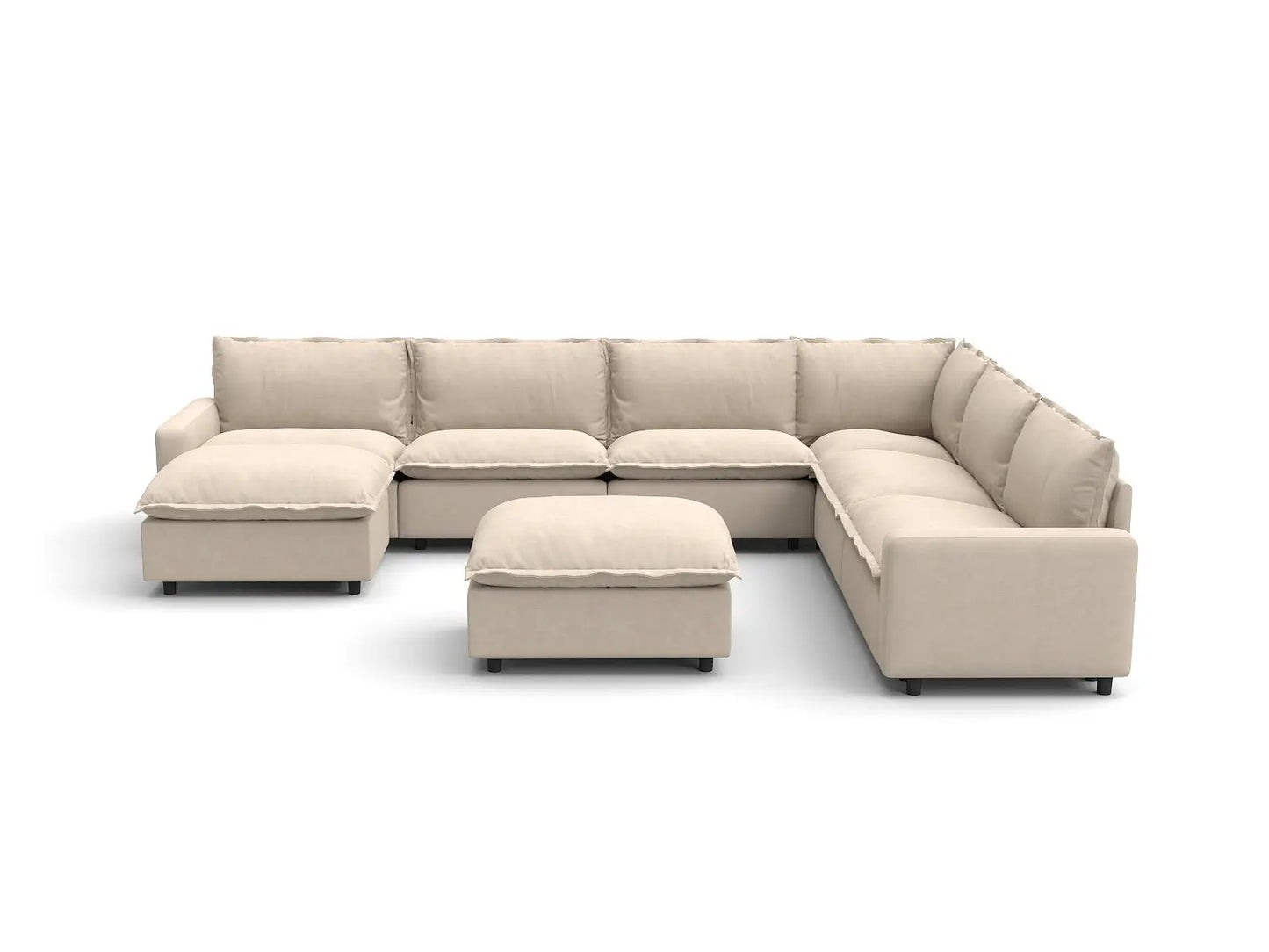 Modular Cero Modular Sectionals | 8-Piece Beige Linen Open Space Sofa Sets 6-Seater with 2-Ottomans