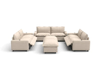 Modular Cero Reclining Sectionals | 8-Piece Beige Linen Open Space Sofa Sets 6-Seater with 2-Ottomans