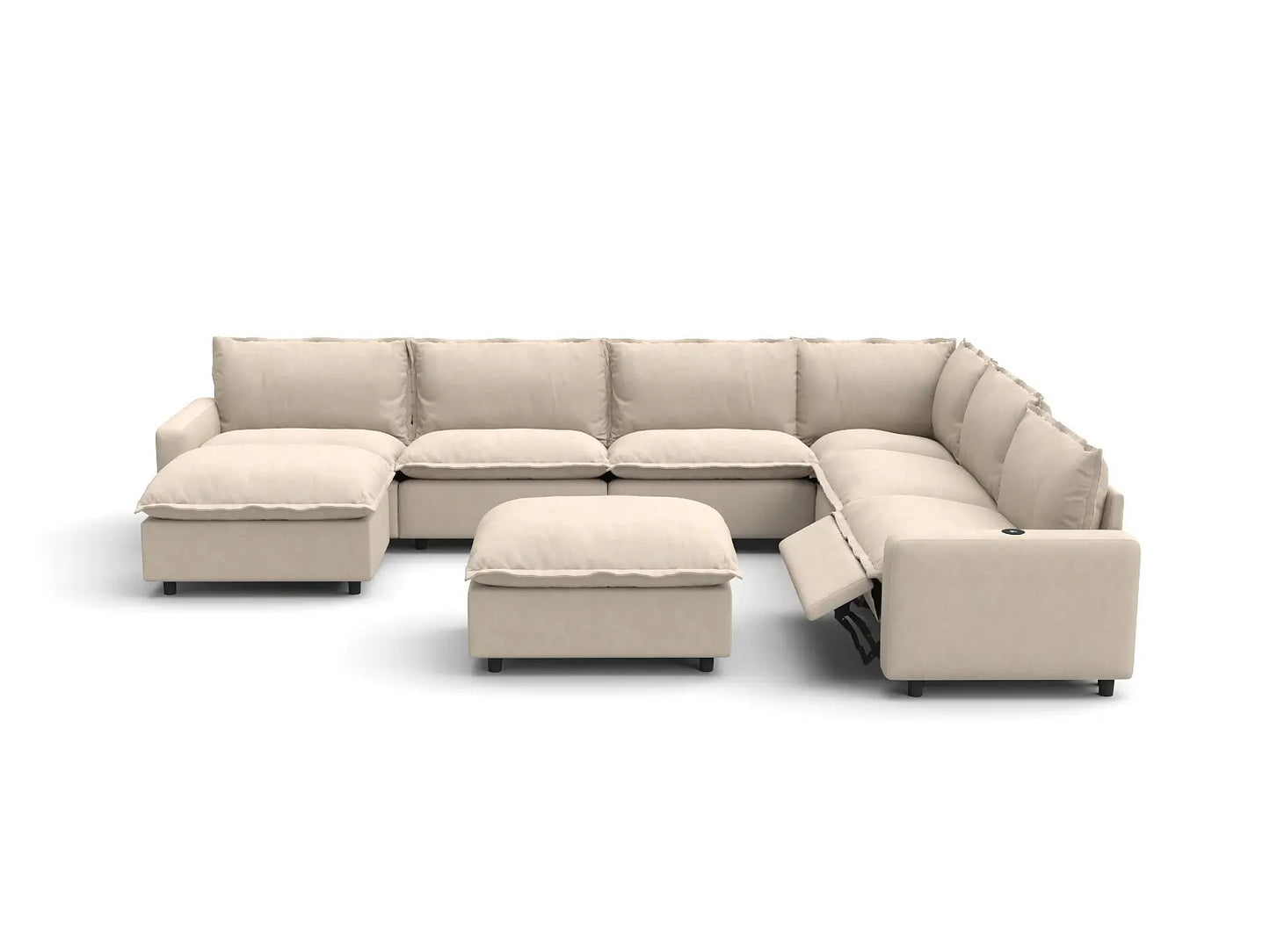 Modular Cero Sofa Recliner Set | 8-Piece Beige Linen Open Space Sofa Sets 6-Seater with 2-Ottomans