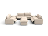 Modular Cero Reclining Sectionals | 8-Piece Beige Linen Open Space Sofa Sets 6-Seater with 2-Ottomans