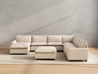 Modular Cero Modular Sectionals | 8-Piece Beige Linen Open Space Sofa Sets 6-Seater with 2-Ottomans