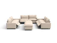 Modular Cero Reclining Sectionals | 8-Piece Beige Linen Open Space Sofa Sets 6-Seater with 2-Ottomans