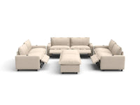 Modular Cero Reclining Sectionals | 8-Piece Beige Linen Open Space Sofa Sets 6-Seater with 2-Ottomans