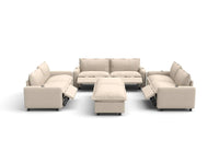 Modular Cero Reclining Sectionals | 8-Piece Beige Linen Open Space Sofa Sets 6-Seater with 2-Ottomans