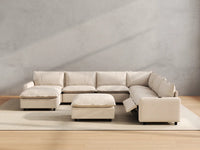Modular Cero Sofa Recliner Set | 8-Piece Beige Linen Open Space Sofa Sets 6-Seater with 2-Ottomans