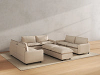 Modular Cero Modular Sectionals | 8-Piece Beige Linen Open Space Sofa Sets 6-Seater with 2-Ottomans