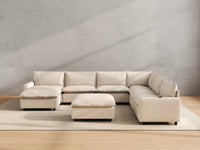 Modular Cero Sofa Recliner Set | 8-Piece Beige Linen Open Space Sofa Sets 6-Seater with 2-Ottomans