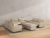 Modular Cero Reclining Sectionals | 8-Piece Beige Linen Open Space Sofa Sets 6-Seater with 2-Ottomans