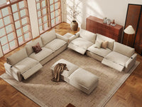 Modular Cero Reclining Sectionals | 8-Piece Beige Linen Open Space Sofa Sets 6-Seater with 2-Ottomans