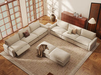 Modular Cero Reclining Sectionals | 8-Piece Beige Linen Open Space Sofa Sets 6-Seater with 2-Ottomans