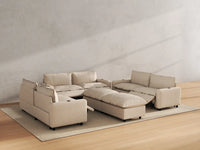 Modular Cero Reclining Sectionals | 8-Piece Beige Linen Open Space Sofa Sets 6-Seater with 2-Ottomans