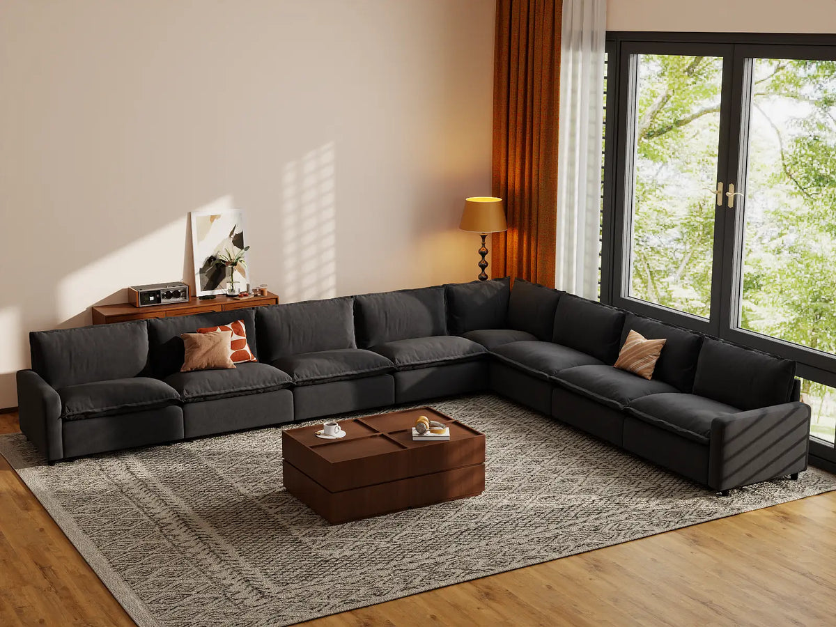 Modular Cero Modular Sectionals | 8-Piece Grey Linen Grand Estate V-Shaped Sectionals 8-Seater