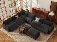 Modular Cero Reclining Sectionals | 8-Piece Grey Linen Open Plan Sofa Sets 6-Seater with 2-Ottomans