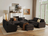 Modular Cero Reclining Sectionals | 8-Piece Grey Linen Open Plan Sofa Sets 6-Seater with 2-Ottomans