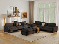 Modular Cero Reclining Sectionals | 8-Piece Grey Linen Open Plan Sofa Sets 6-Seater with 2-Ottomans
