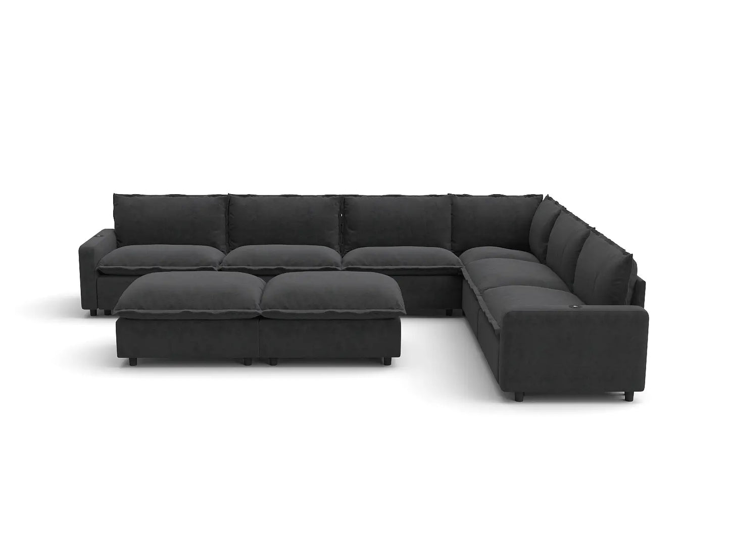 Modular Cero Reclining Sectionals | 8-Piece Grey Linen Open Plan Sofa Sets 6-Seater with 2-Ottomans