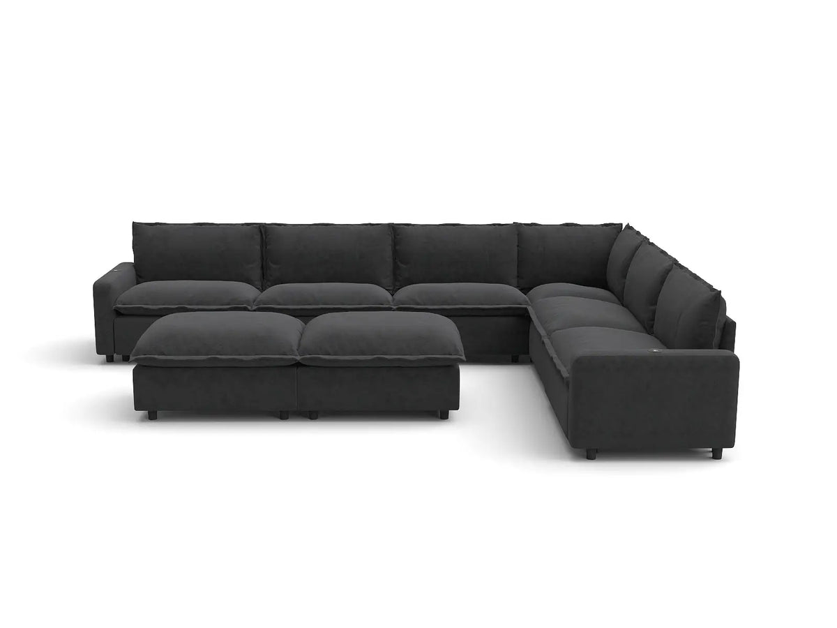 Modular Cero Reclining Sectionals | 8-Piece Grey Linen Open Plan Sofa Sets 6-Seater with 2-Ottomans