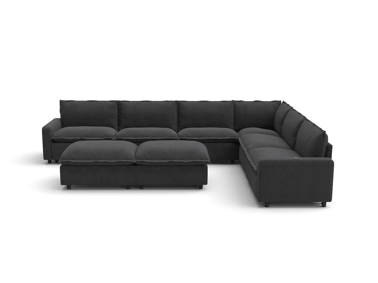 Modular Cero Reclining Sectionals | 8-Piece Grey Linen Open Plan Sofa Sets 6-Seater with 2-Ottomans