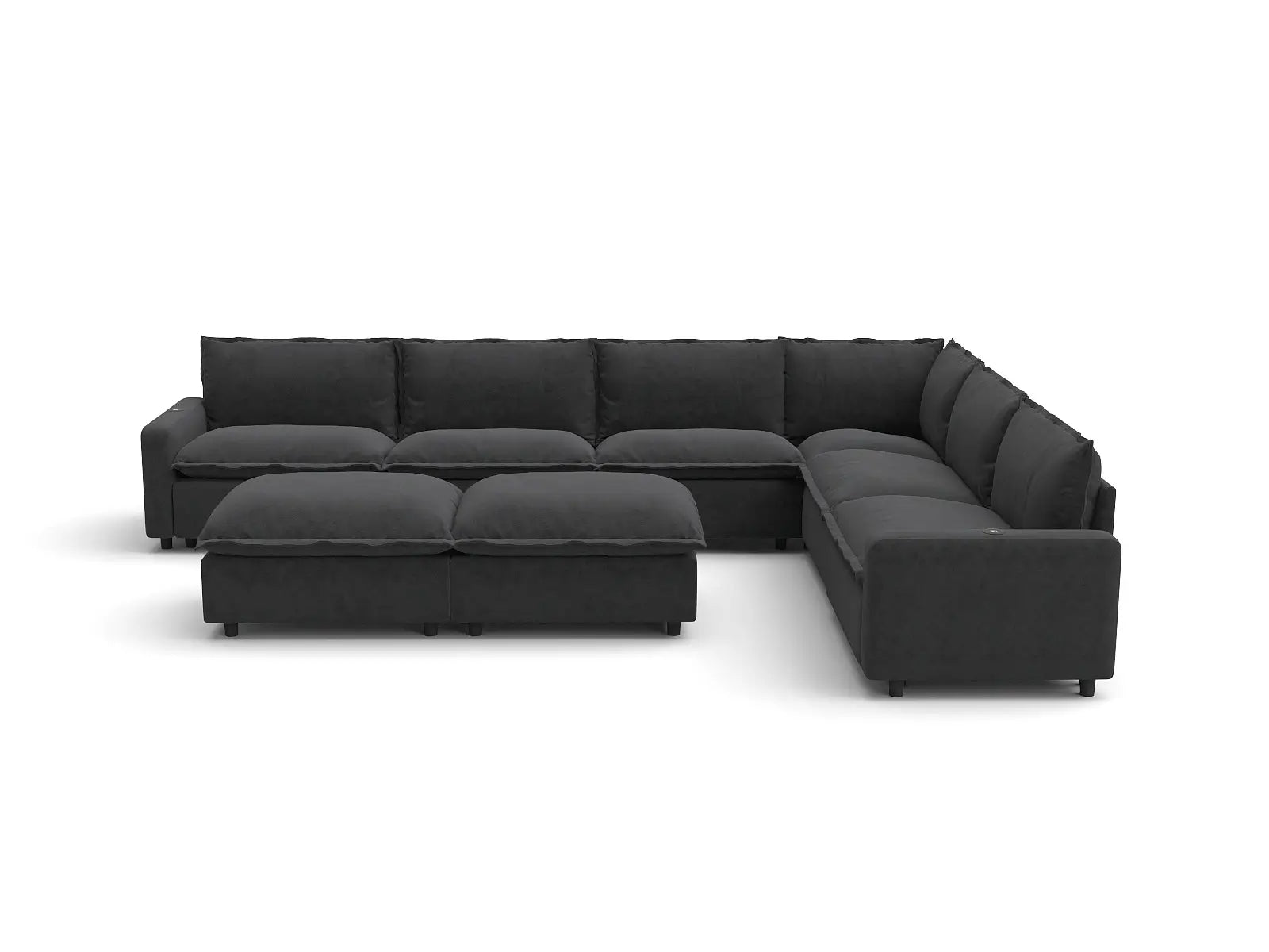 Modular Cero Recliner Sofa Set for Living Room | 8-Piece Grey Linen Open Plan Sofa Sets 6-Seater with 2-Ottomans