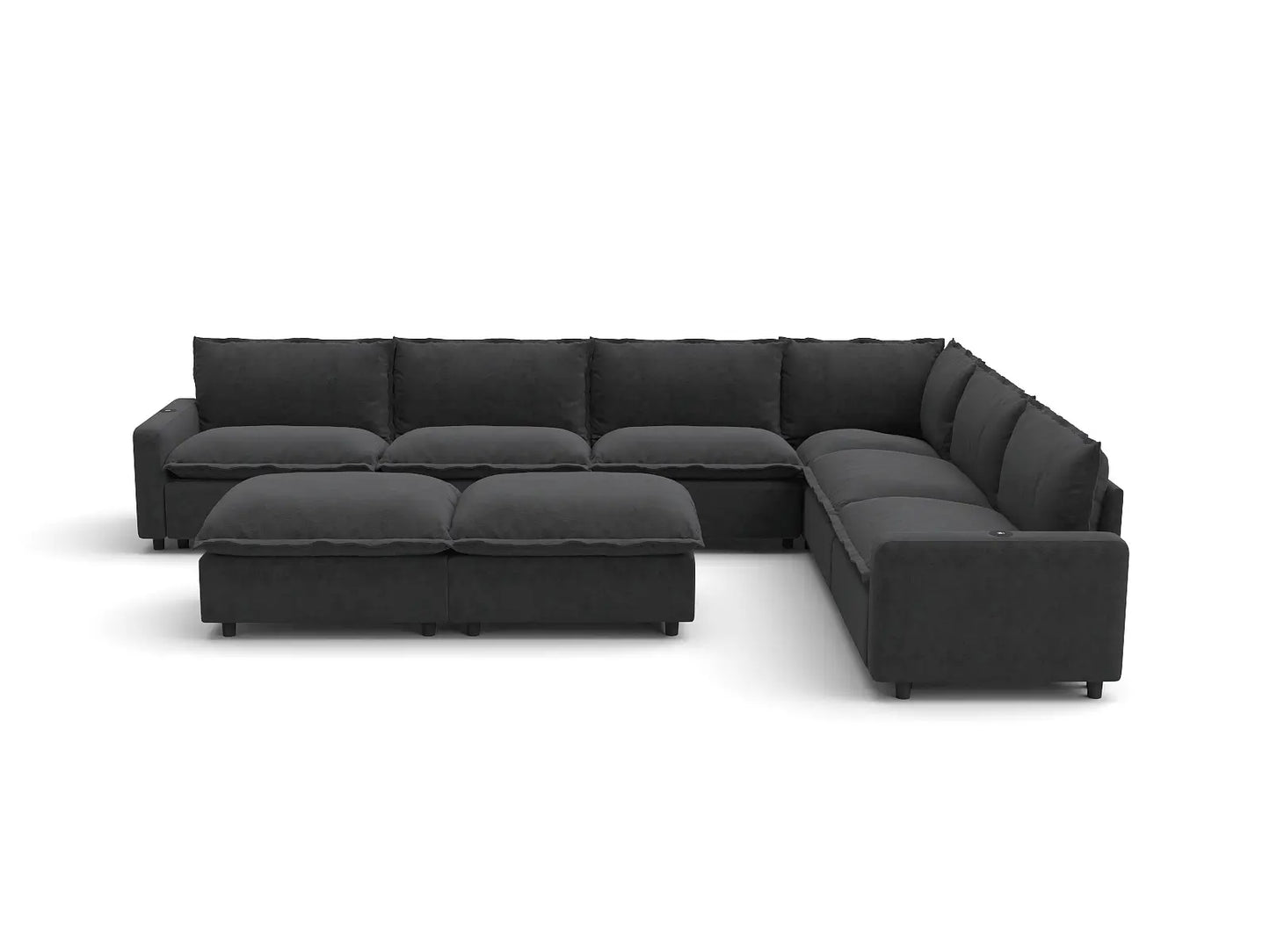 Modular Cero Reclining Sectionals | 8-Piece Grey Linen Open Plan Sofa Sets 6-Seater with 2-Ottomans