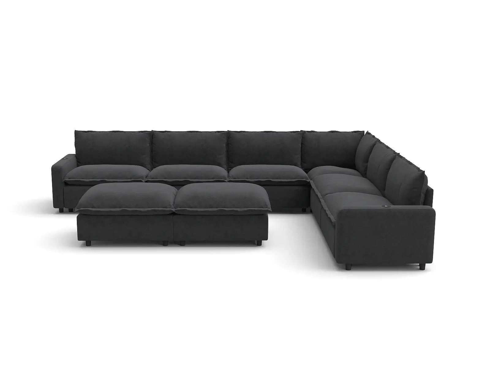 Modular Cero Living Room Sofa Set Recliner | 8-Piece Grey Linen Open Plan Sofa Sets 6-Seater with 2-Ottomans