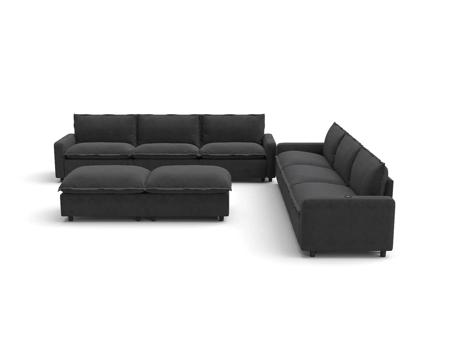 Modular Cero Reclining Sectionals | 8-Piece Grey Linen Open Plan Sofa Sets 6-Seater with 2-Ottomans