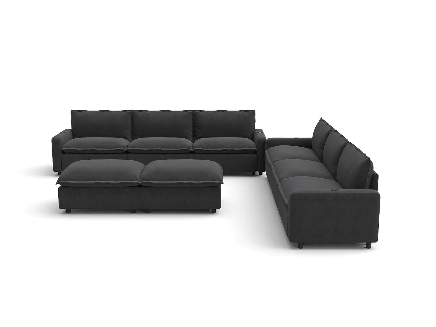 Modular Cero Reclining Sectionals | 8-Piece Grey Linen Open Plan Sofa Sets 6-Seater with 2-Ottomans