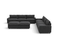 Modular Cero Reclining Sectionals | 8-Piece Grey Linen Open Plan Sofa Sets 6-Seater with 2-Ottomans