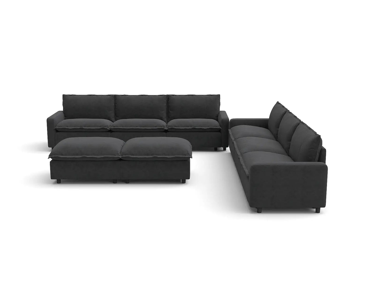 Modular Cero Modular Sectionals | 8-Piece Grey Linen Open Plan Sofa Sets 6-Seater with 2-Ottomans