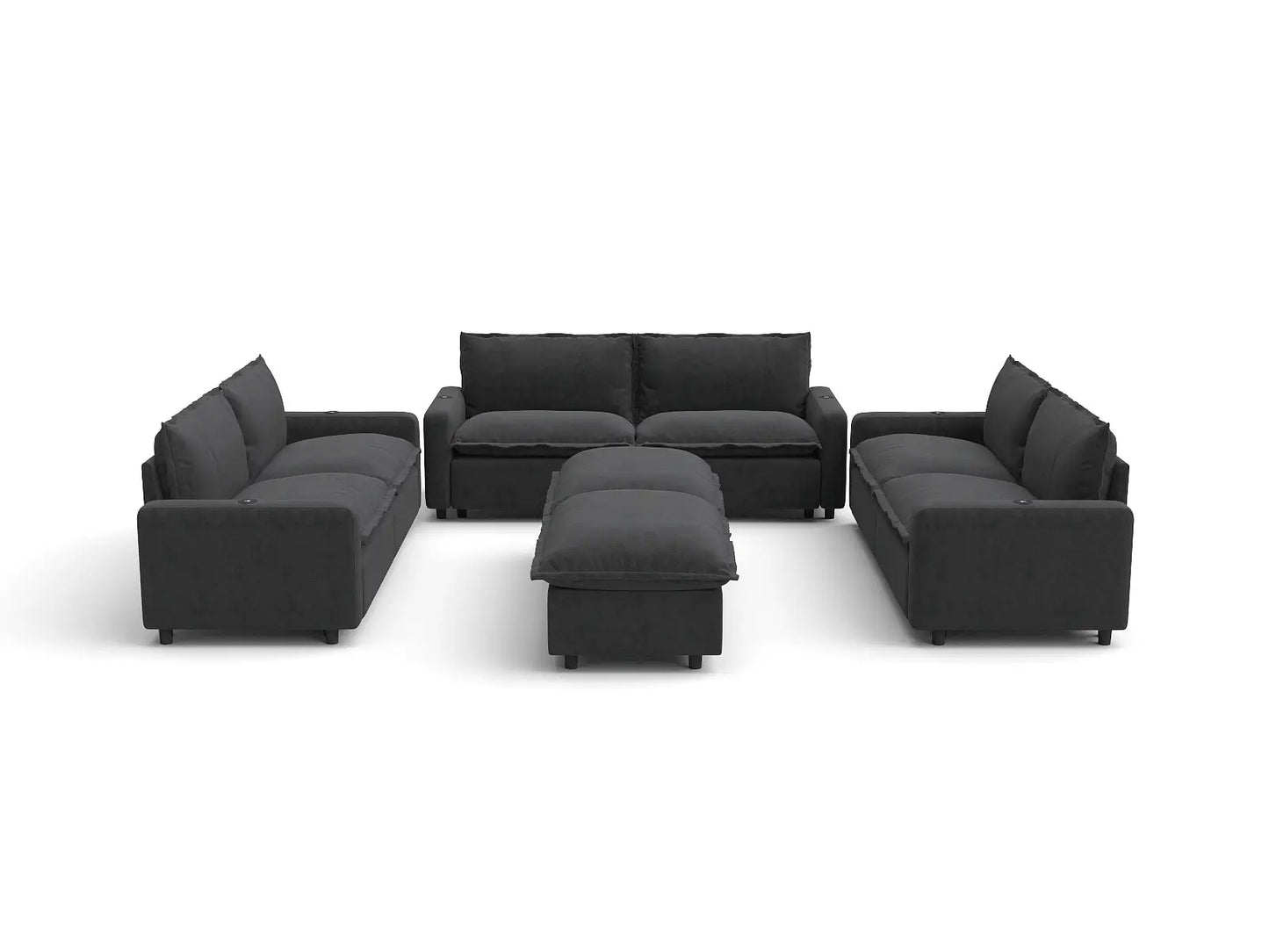 Modular Cero Reclining Sectionals | 8-Piece Grey Linen Open Plan Sofa Sets 6-Seater with 2-Ottomans