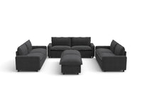 Modular Cero Reclining Sectionals | 8-Piece Grey Linen Open Plan Sofa Sets 6-Seater with 2-Ottomans
