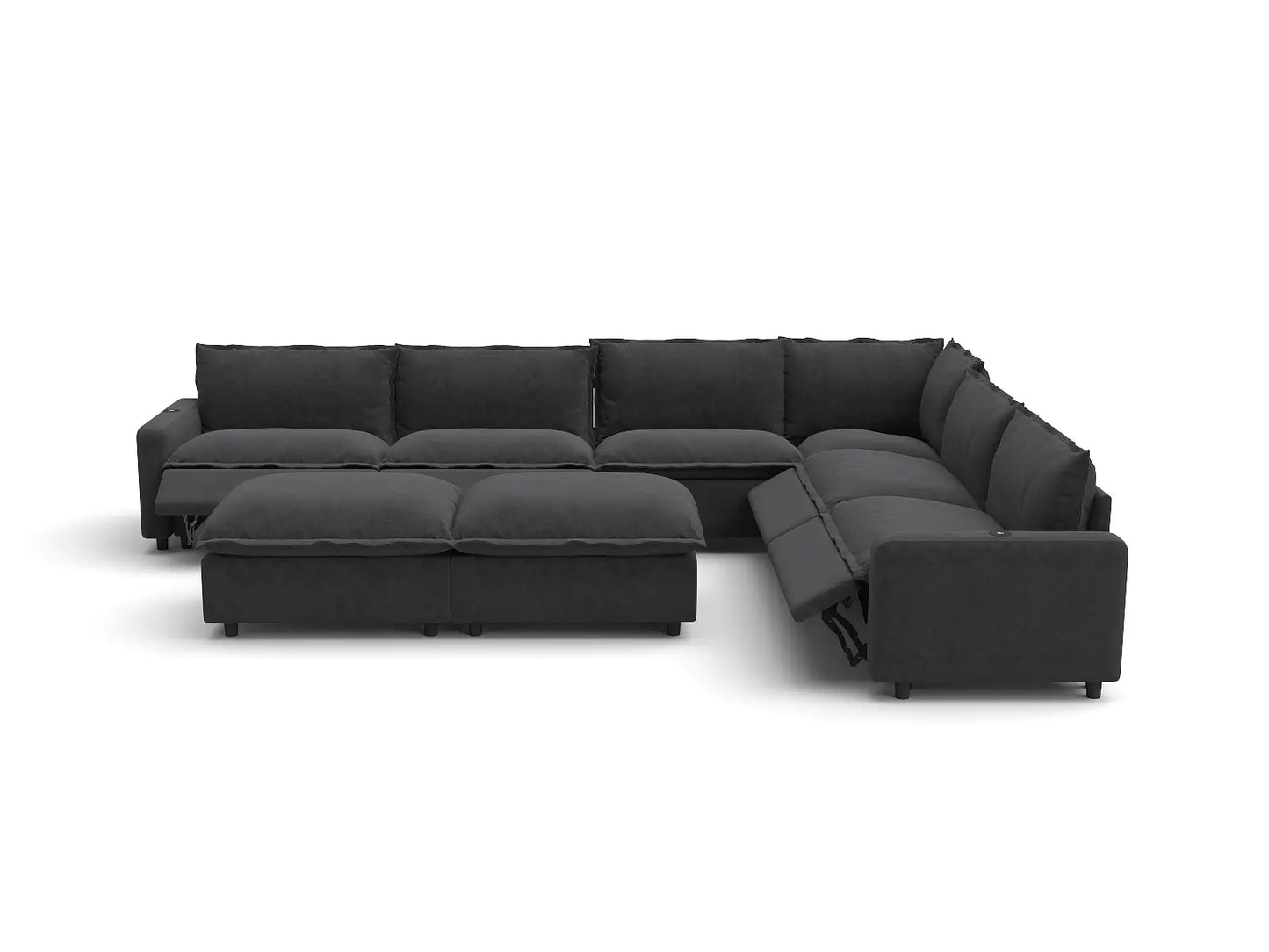 Modular Cero Reclining Sectionals | 8-Piece Grey Linen Open Plan Sofa Sets 6-Seater with 2-Ottomans