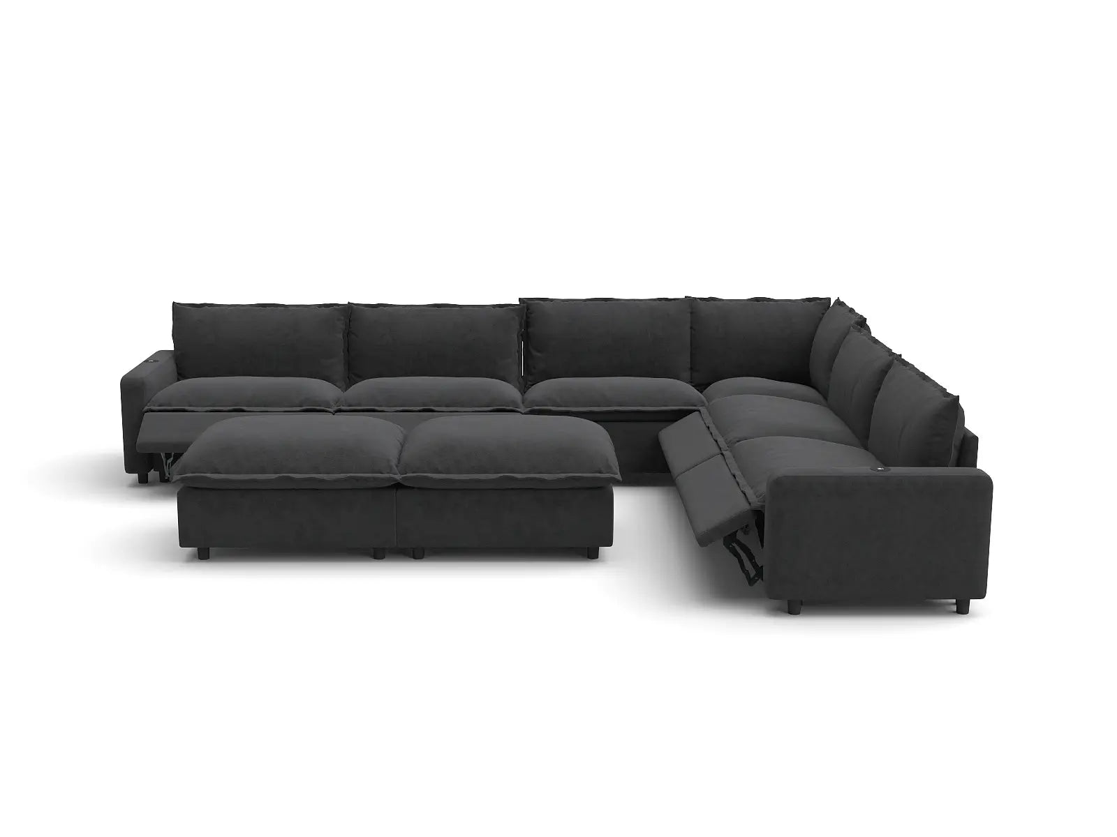 Modular Cero Sofa Recliner Set | 8-Piece Grey Linen Open Plan Sofa Sets 6-Seater with 2-Ottomans