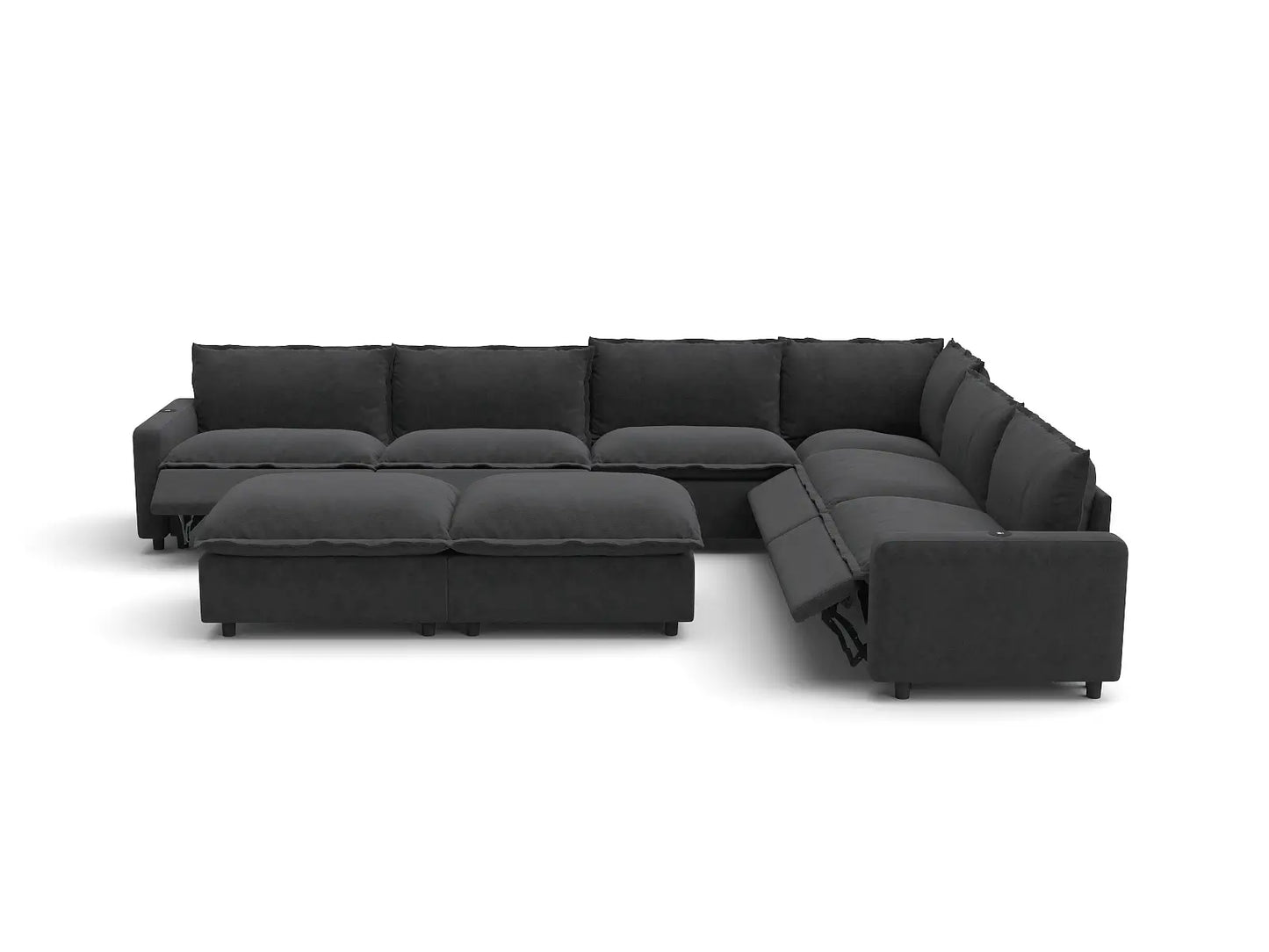 Modular Cero Reclining Sectionals | 8-Piece Grey Linen Open Plan Sofa Sets 6-Seater with 2-Ottomans