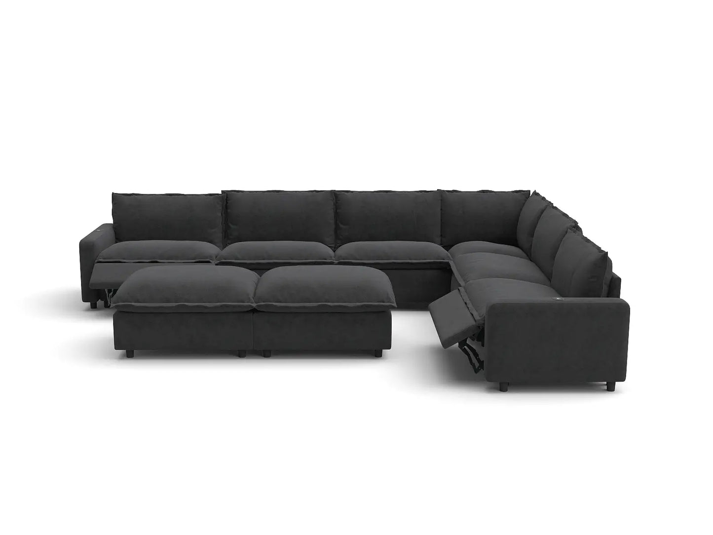 Modular Cero Reclining Sectionals | 8-Piece Grey Linen Open Plan Sofa Sets 6-Seater with 2-Ottomans