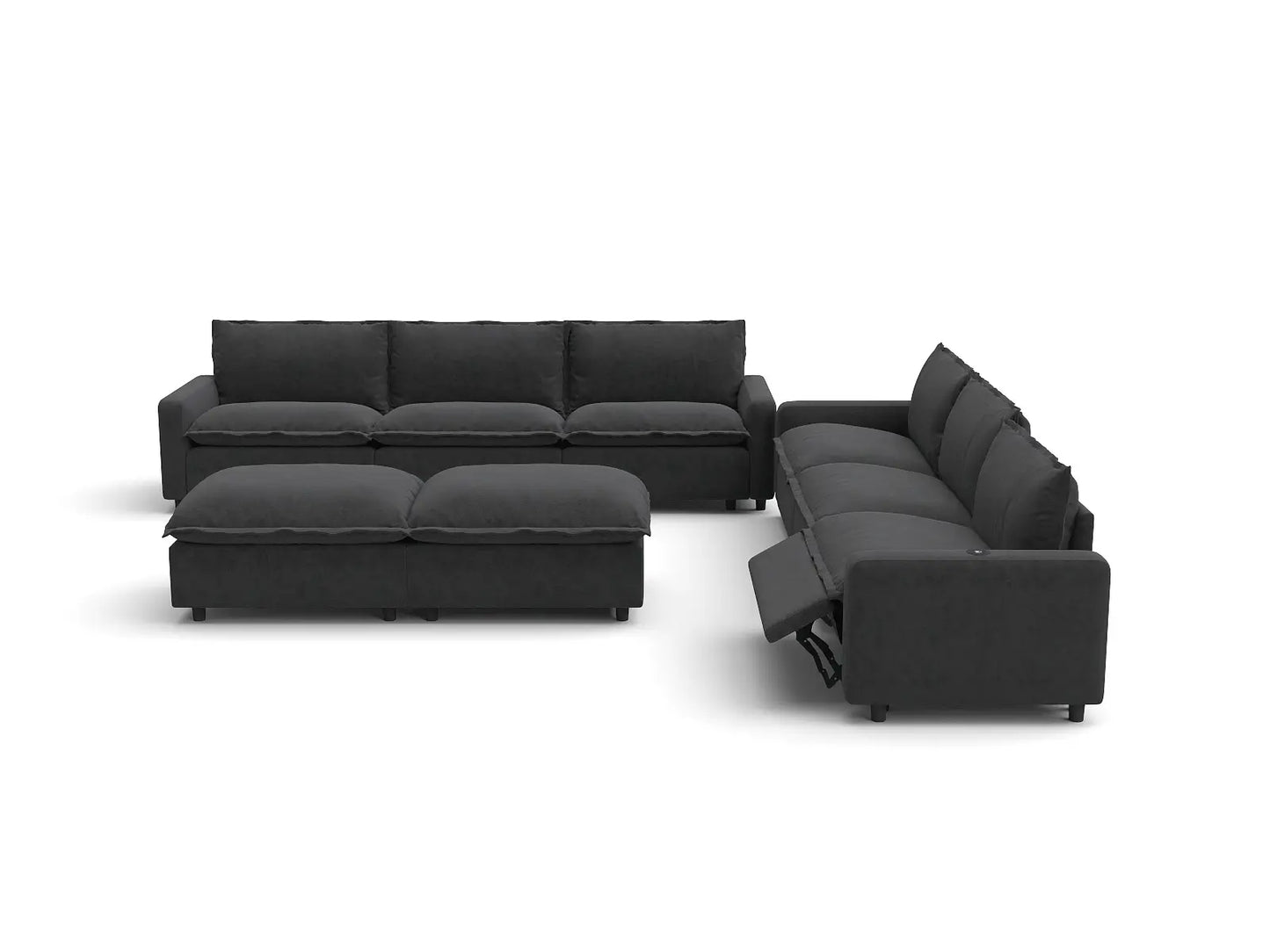 Modular Cero Reclining Sectionals | 8-Piece Grey Linen Open Plan Sofa Sets 6-Seater with 2-Ottomans