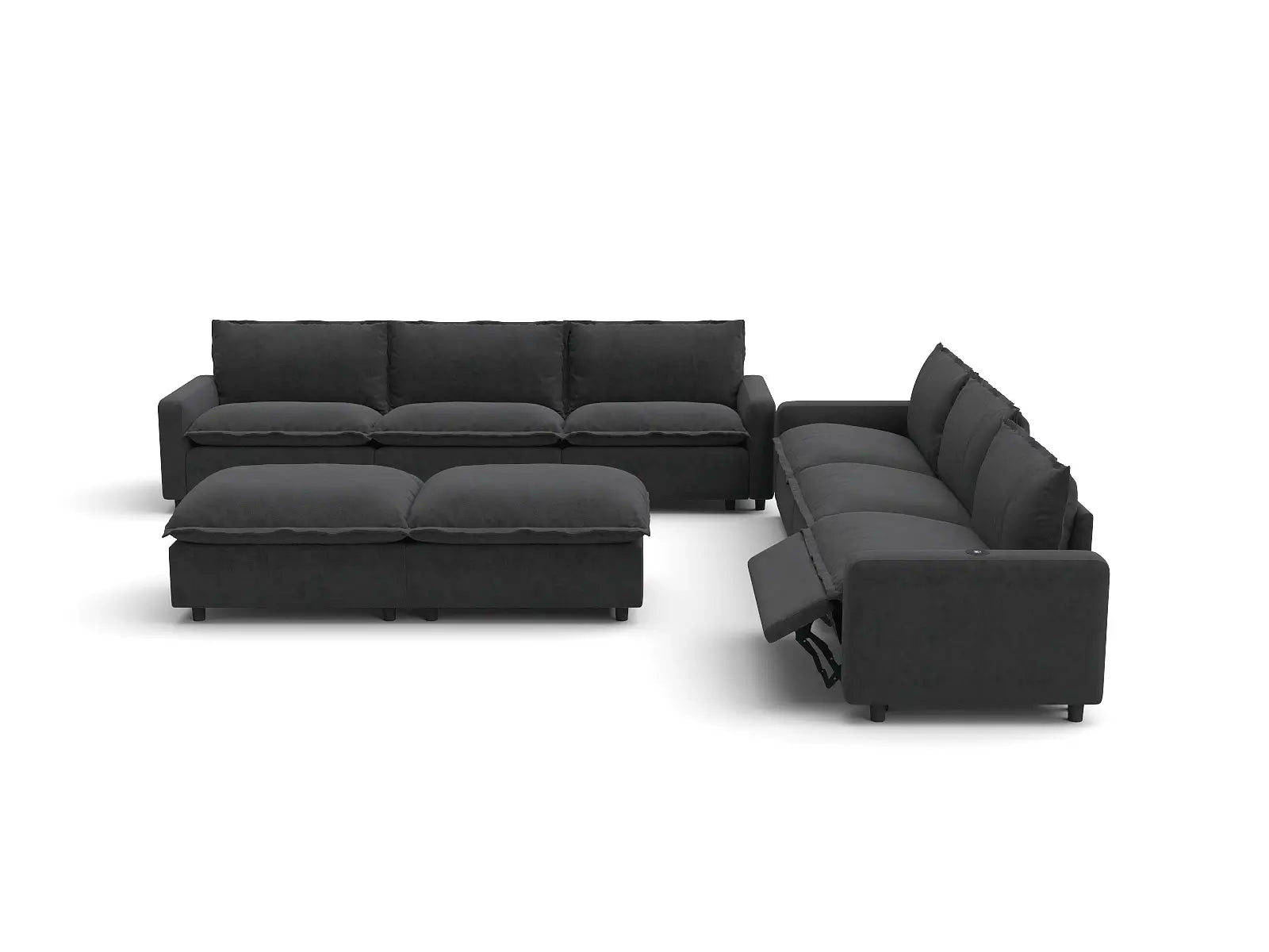 Modular Cero Reclining Sectionals | 8-Piece Grey Linen Open Plan Sofa Sets 6-Seater with 2-Ottomans
