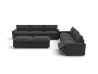 Modular Cero Reclining Sectionals | 8-Piece Grey Linen Open Plan Sofa Sets 6-Seater with 2-Ottomans