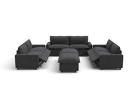Modular Cero Reclining Sectionals | 8-Piece Grey Linen Open Plan Sofa Sets 6-Seater with 2-Ottomans