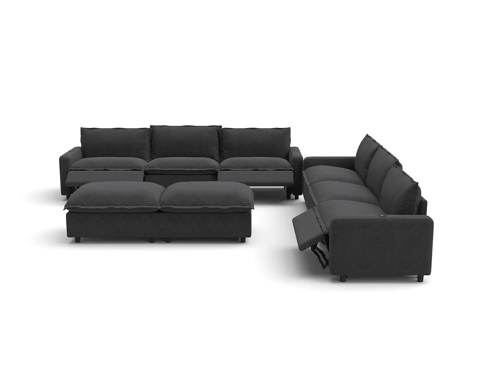 Modular Cero Reclining Sectionals | 8-Piece Grey Linen Open Plan Sofa Sets 6-Seater with 2-Ottomans