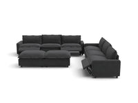 Modular Cero Reclining Sectionals | 8-Piece Grey Linen Open Plan Sofa Sets 6-Seater with 2-Ottomans