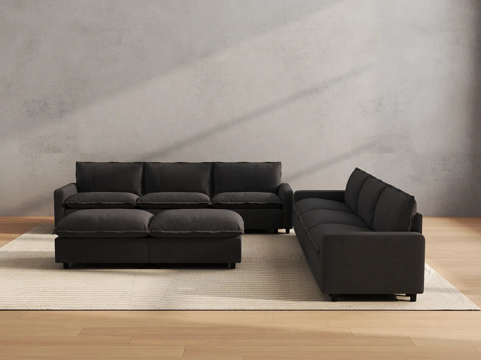 Modular Cero Modular Sectionals | 8-Piece Grey Linen Open Plan Sofa Sets 6-Seater with 2-Ottomans