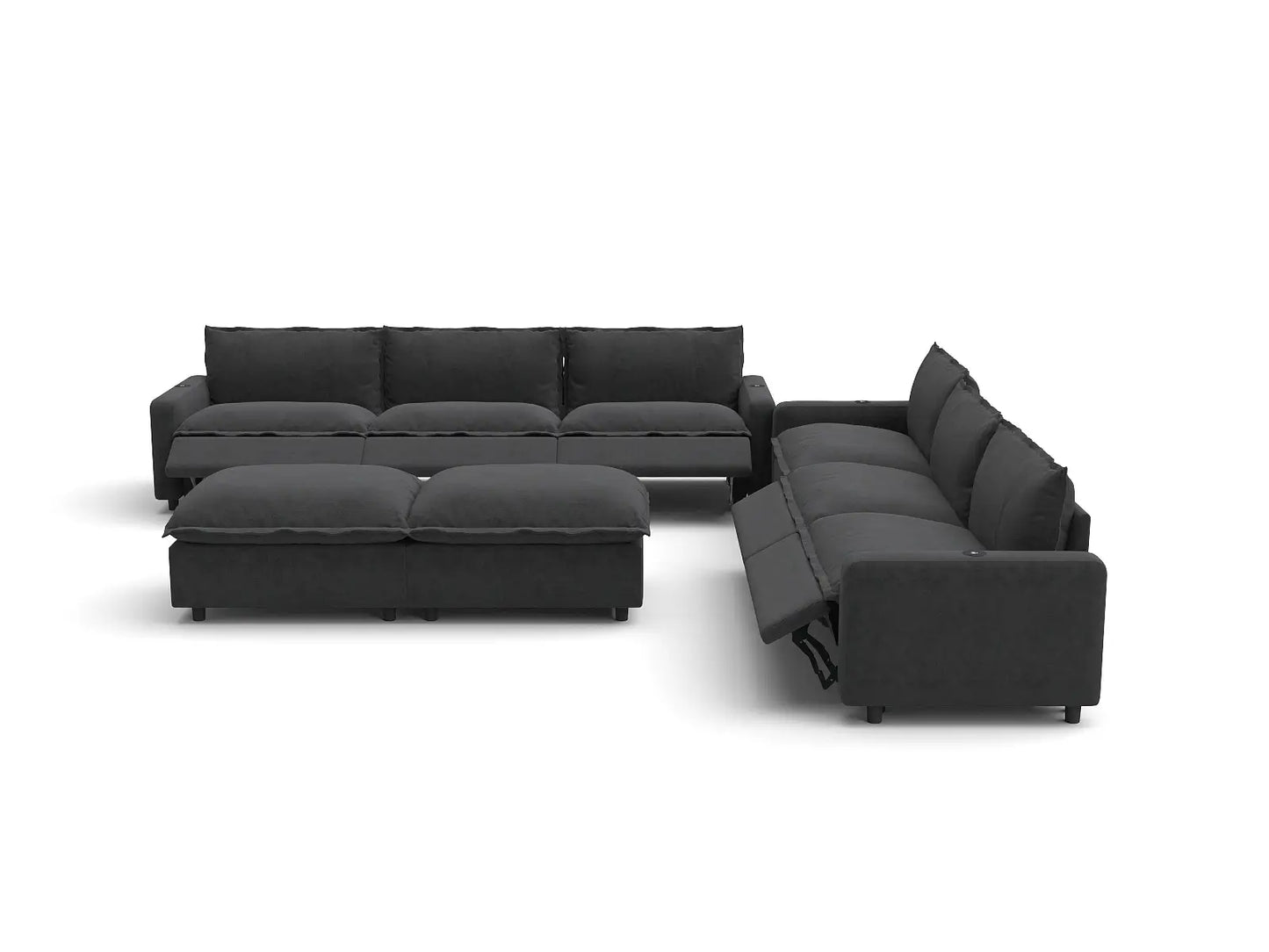Modular Cero Reclining Sectionals | 8-Piece Grey Linen Open Plan Sofa Sets 6-Seater with 2-Ottomans
