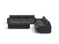 Modular Cero Reclining Sectionals | 8-Piece Grey Linen Open Plan Sofa Sets 6-Seater with 2-Ottomans