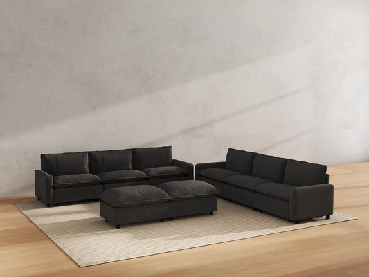 Modular Cero Modular Sectionals | 8-Piece Grey Linen Open Plan Sofa Sets 6-Seater with 2-Ottomans
