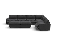 Modular Cero Reclining Sectionals | 8-Piece Grey Linen Open Plan Sofa Sets 6-Seater with 2-Ottomans