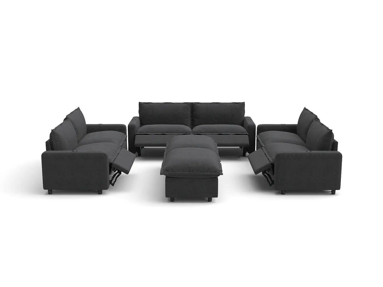 Modular Cero Reclining Sectionals | 8-Piece Grey Linen Open Plan Sofa Sets 6-Seater with 2-Ottomans