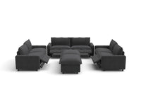 Modular Cero Reclining Sectionals | 8-Piece Grey Linen Open Plan Sofa Sets 6-Seater with 2-Ottomans