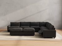 Modular Cero Reclining Sectionals | 8-Piece Grey Linen Open Plan Sofa Sets 6-Seater with 2-Ottomans